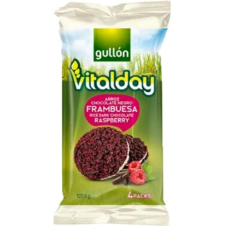 Bolachas de Arroz Cobertas com Chocolate Preto e Framboesa Pack 4 unidades embalagem 122,4 g - Gullón