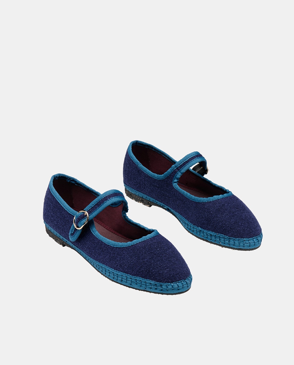 Sapatos de Presilha de Linho Azul-marinho-3
