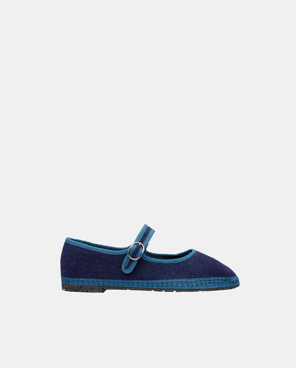 Sapatos de Presilha de Linho Azul-marinho-1