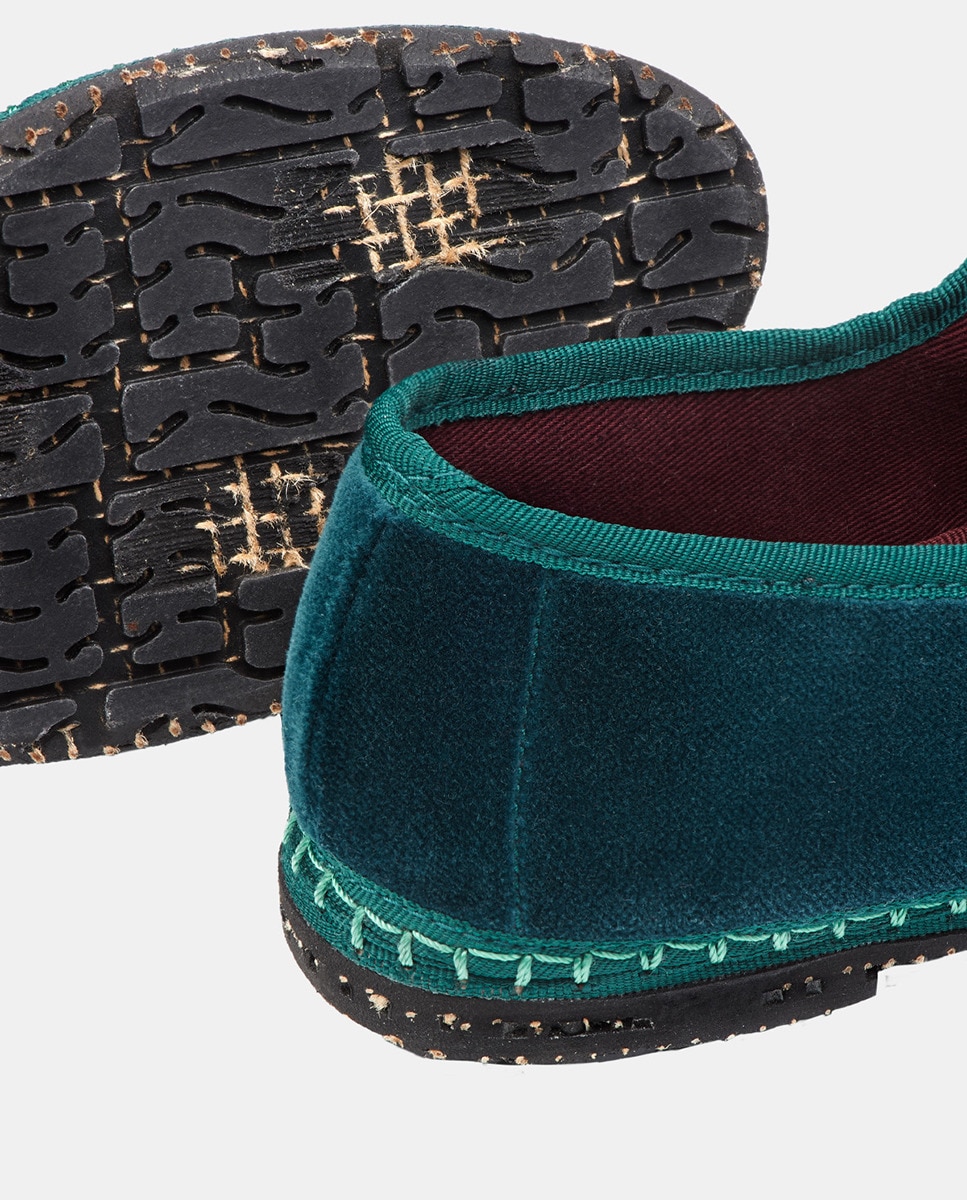 Sapatos de Presilha em Veludo Verde-escuro-2
