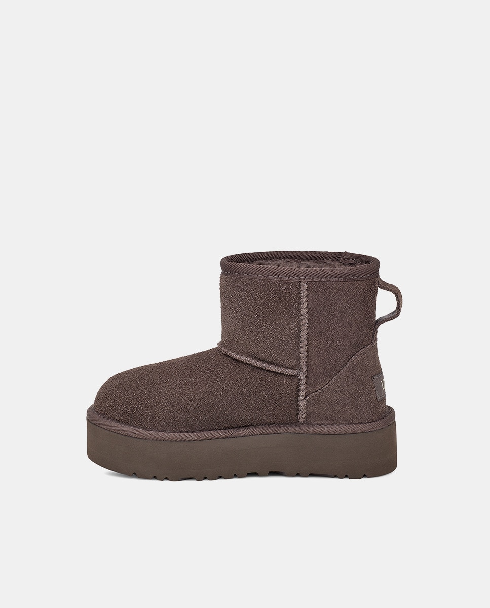 Botas Classic Mini Platform com Forro Interior de Pelo e em Pele Cinzento-3