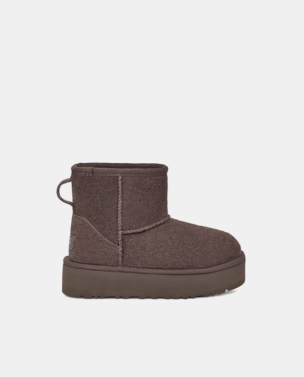 Botas Classic Mini Platform com Forro Interior de Pelo e em Pele Cinzento-1