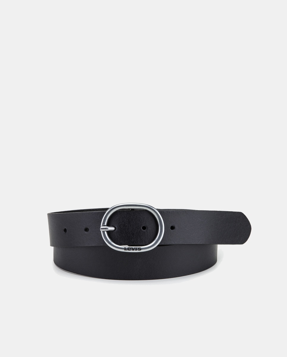 Cinto em pele preto com fivela oval Preto-3