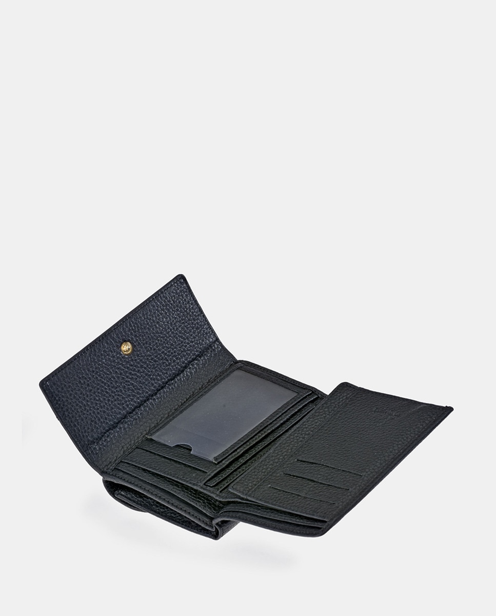 Porta-Moedas em Pele com Secção para Notas e Aba Preto-3
