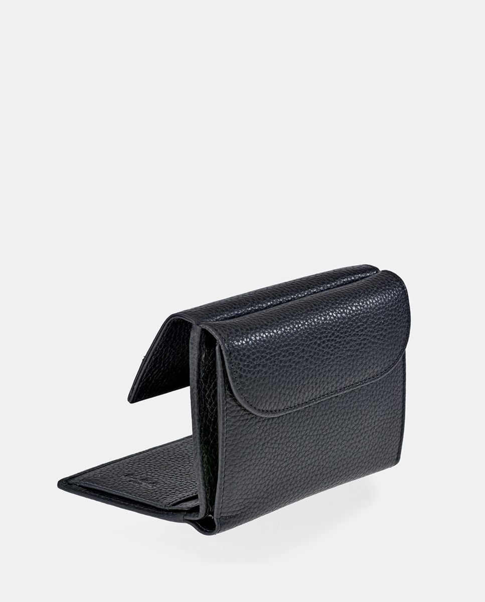 Porta-Moedas em Pele com Secção para Notas e Aba Preto-4