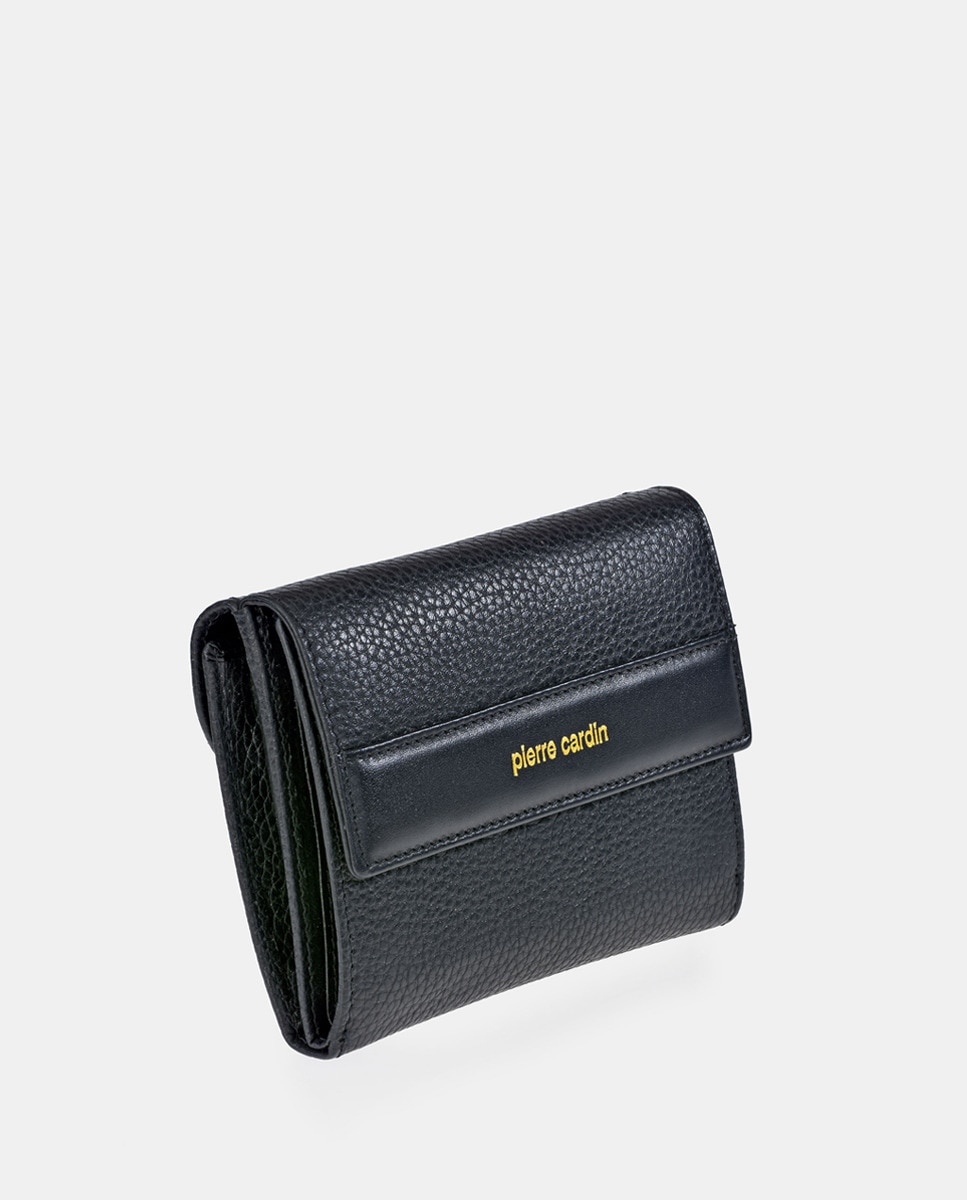 Porta-Moedas em Pele com Secção para Notas e Aba Preto-5