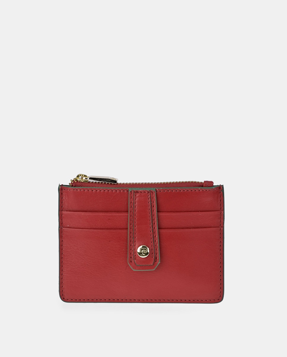 Porta-Moedas em Pele com Porta-Cartões - Preto Vermelho-1