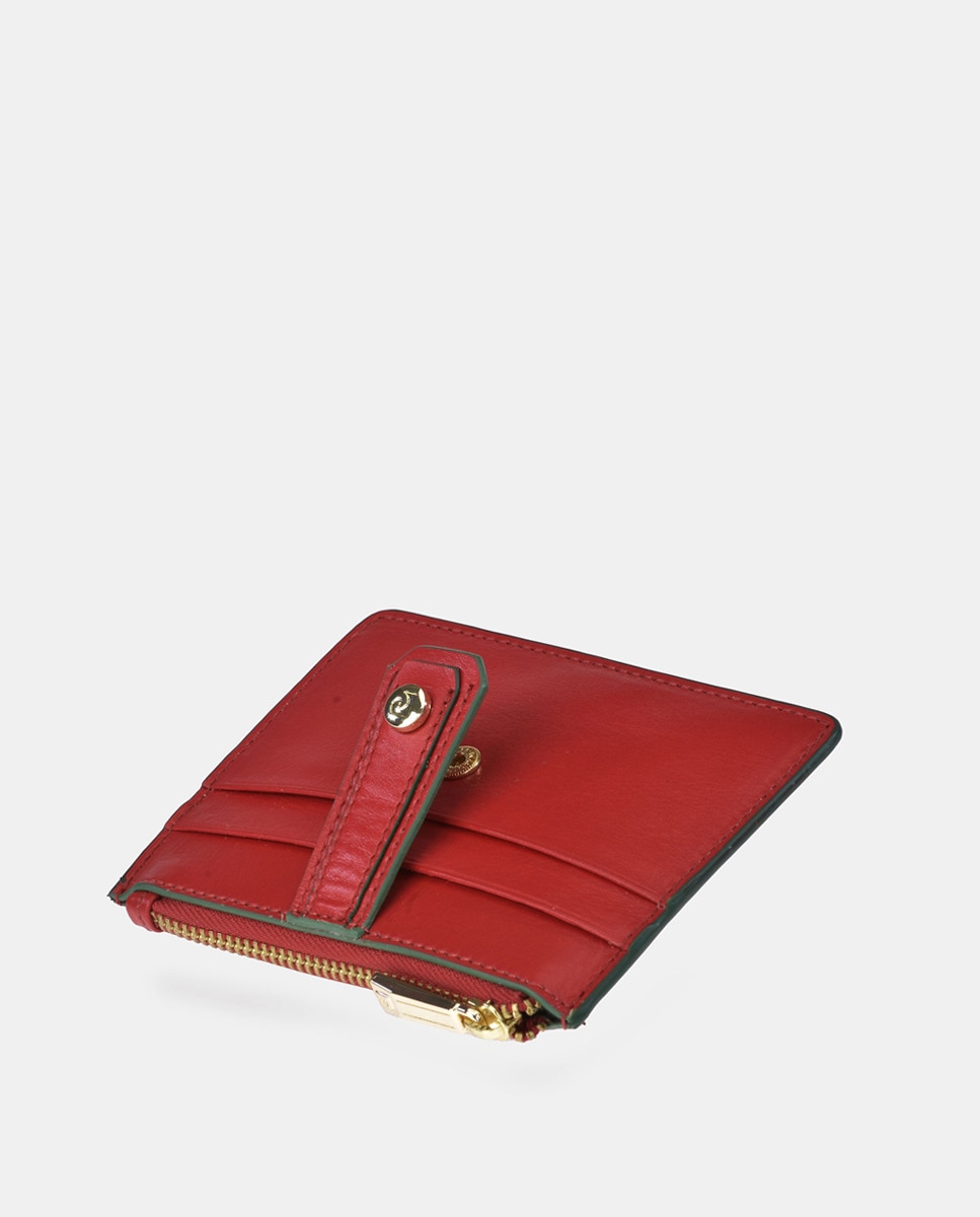 Porta-Moedas em Pele com Porta-Cartões - Preto Vermelho-3