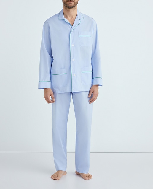 Imagen 0 de Pijama hombre tela tono liso con acabado silky finish y piping