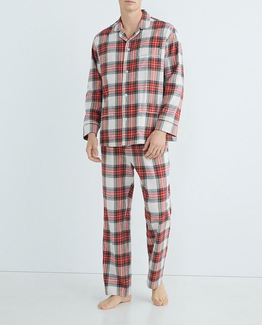 Imagen 0 de Pijama hombre franela cuadros escoces multicolor con piping