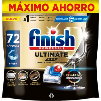 detergente lavavajillas Powerball Ultimate Plus Fresh bolsa 72 cápsulas Máximo Ahorro - Finish