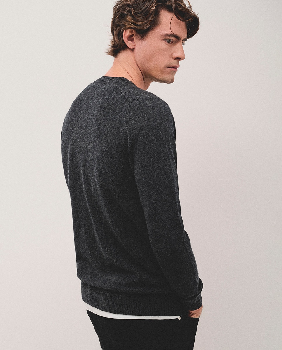 Camisola de Malha de Lã e Caxemira com Decote Redondo Cinzento-escuro-2