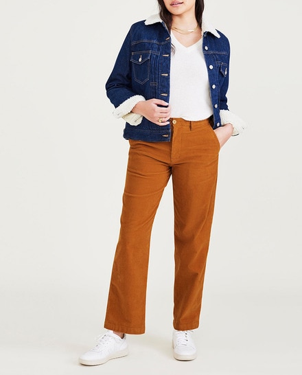 Pantalón chino de mujer de pana, con cintura alta y pierna ancha — oferta en Primeriti