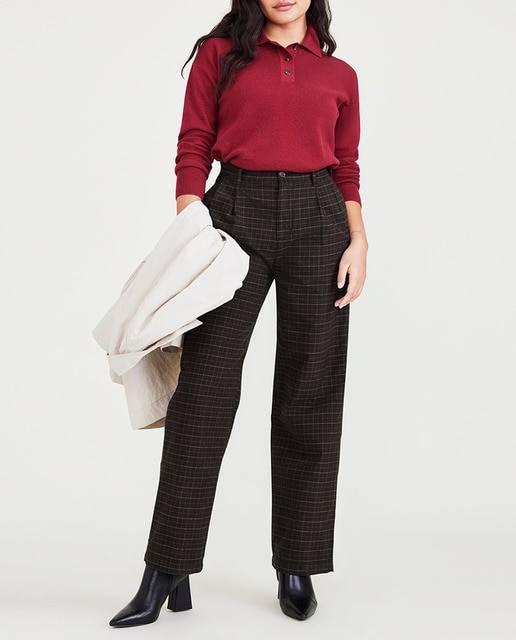 Imagen 0 de Pantalón chino de mujer con cintura alta, pierna ancha y pinzas.