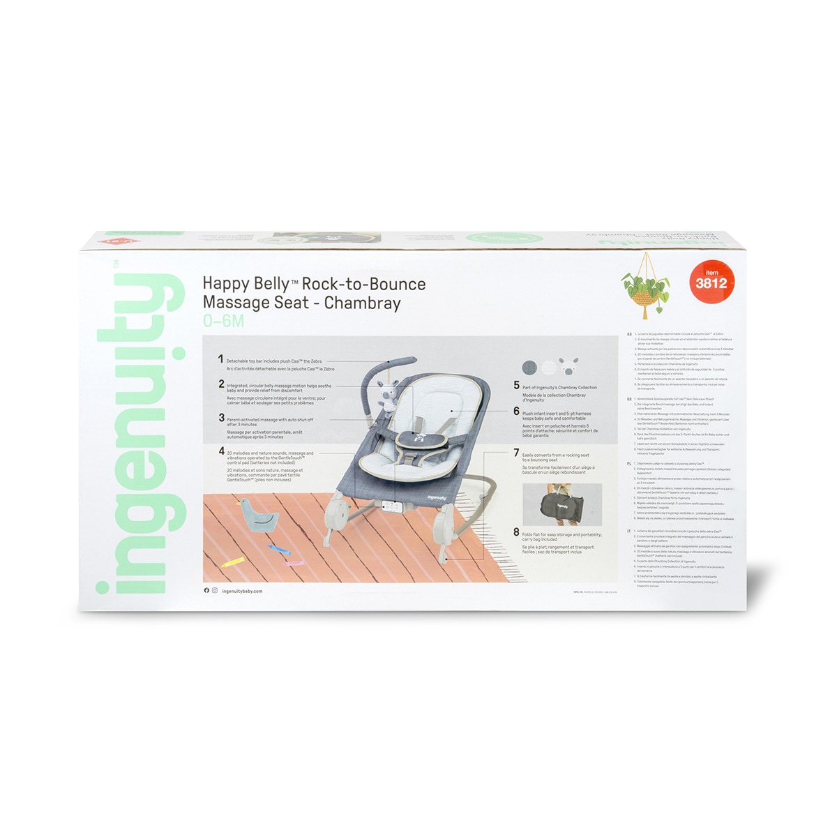Rede e Cadeira de Baloiço + Ingenuity + Happy Belly Rock-to-Bounce Massage Seat - Chambray Azul-15