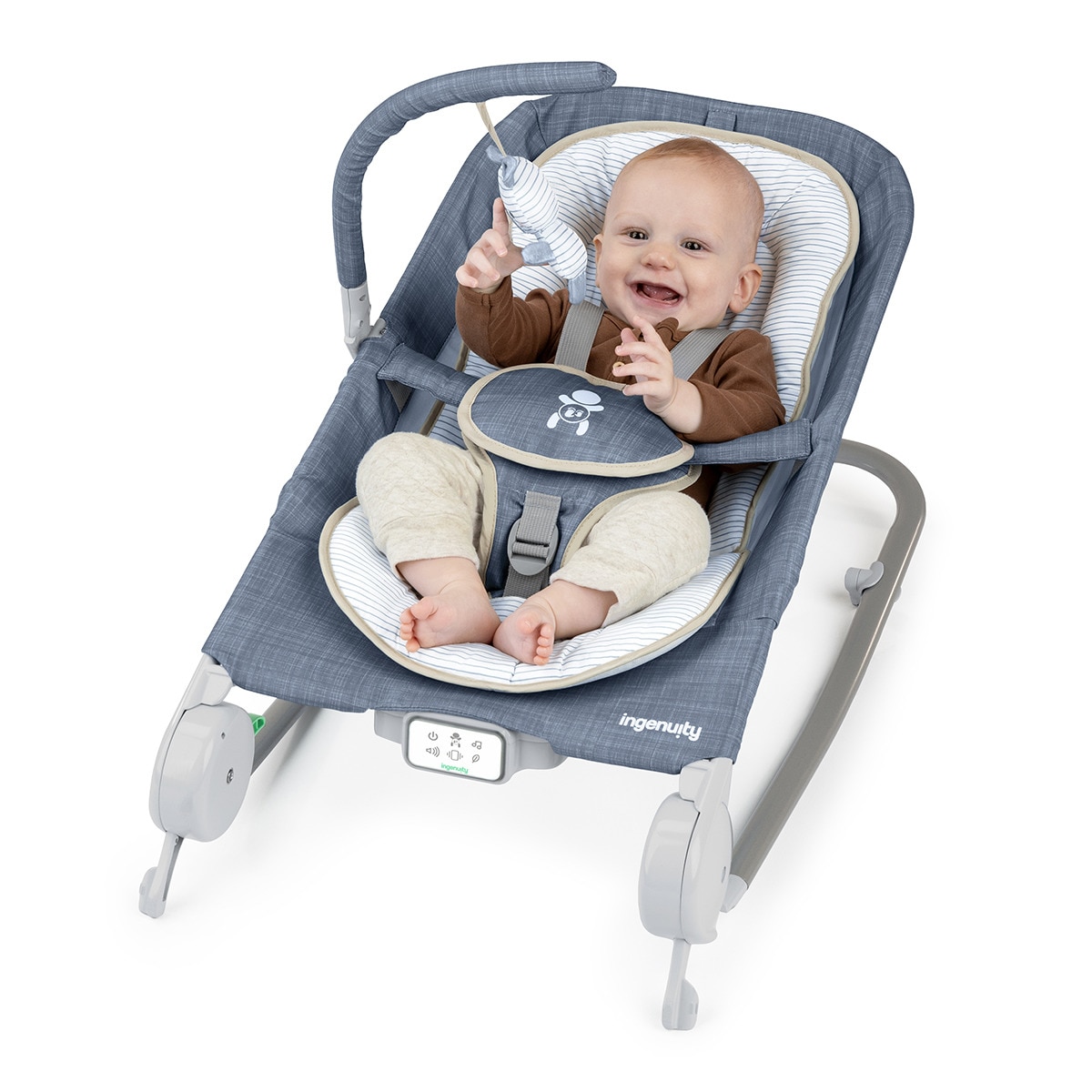 Rede e Cadeira de Baloiço + Ingenuity + Happy Belly Rock-to-Bounce Massage Seat - Chambray Azul-5