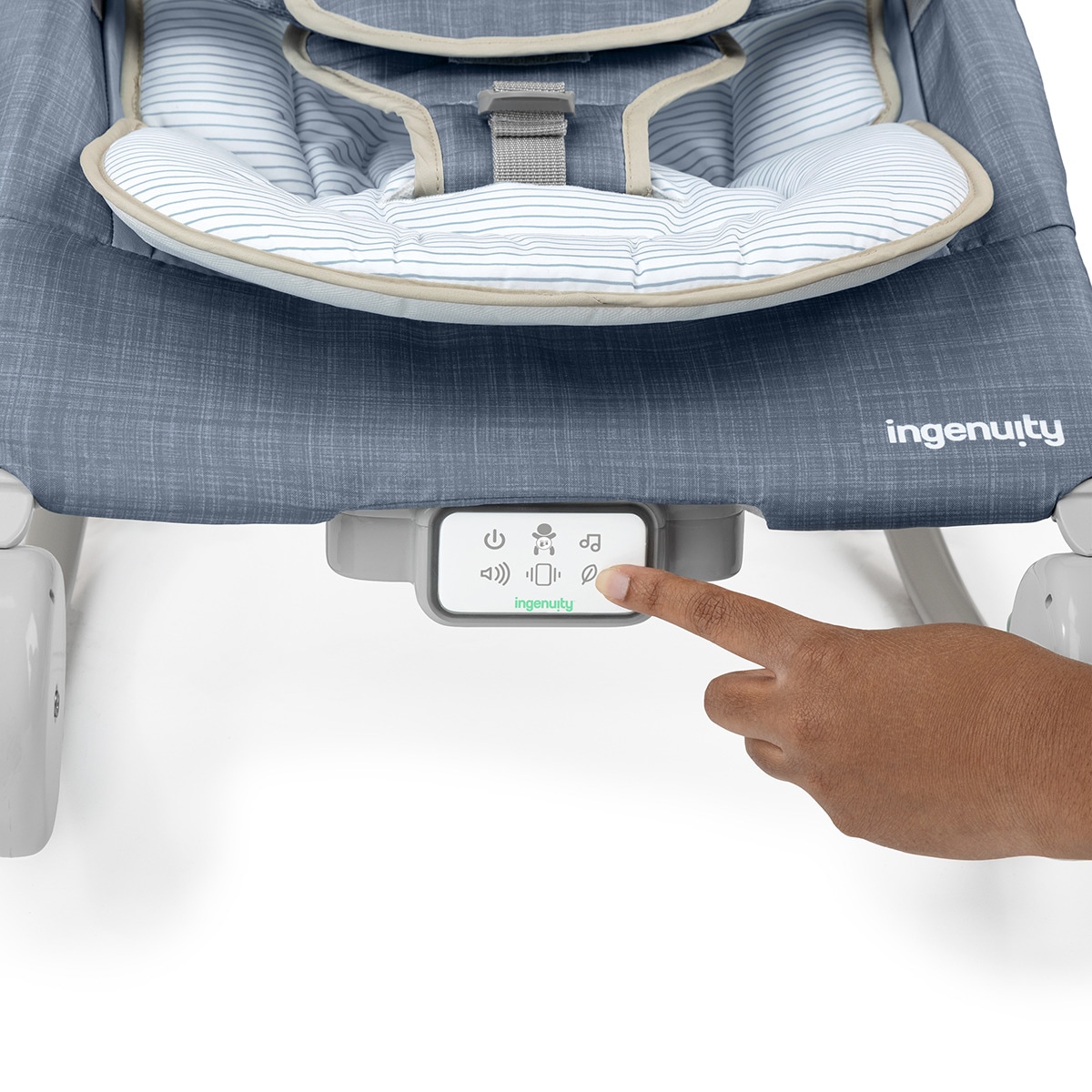 Rede e Cadeira de Baloiço + Ingenuity + Happy Belly Rock-to-Bounce Massage Seat - Chambray Azul-3