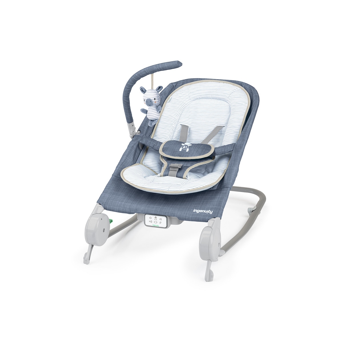 Rede e Cadeira de Baloiço + Ingenuity + Happy Belly Rock-to-Bounce Massage Seat - Chambray Azul-1