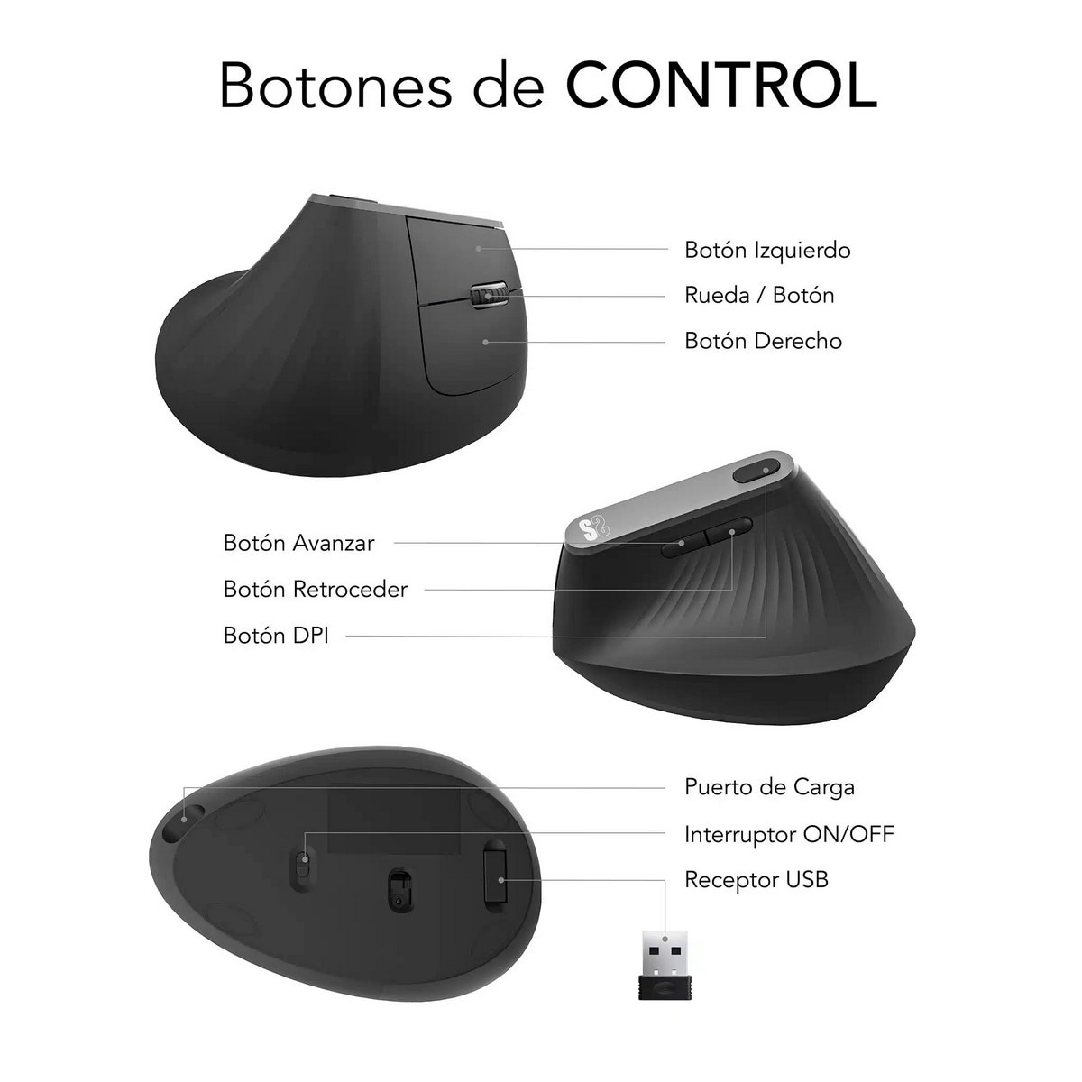 Rato Wireless Subblim Nature Vertical Ergo Dual - Preto 6