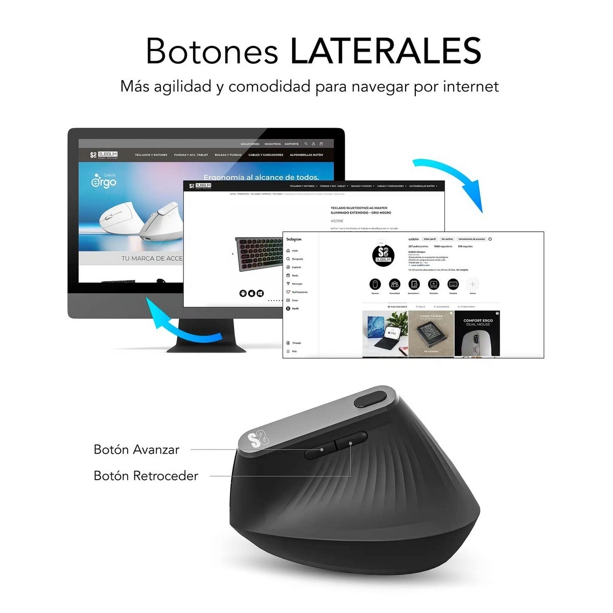 Rato Wireless Subblim Nature Vertical Ergo Dual - Preto 5