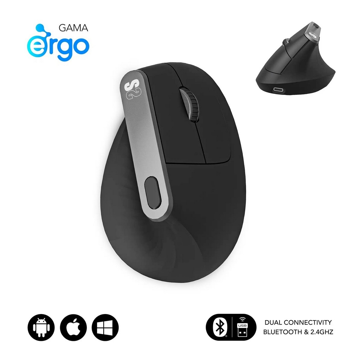 Rato Wireless Subblim Nature Vertical Ergo Dual - Preto 1