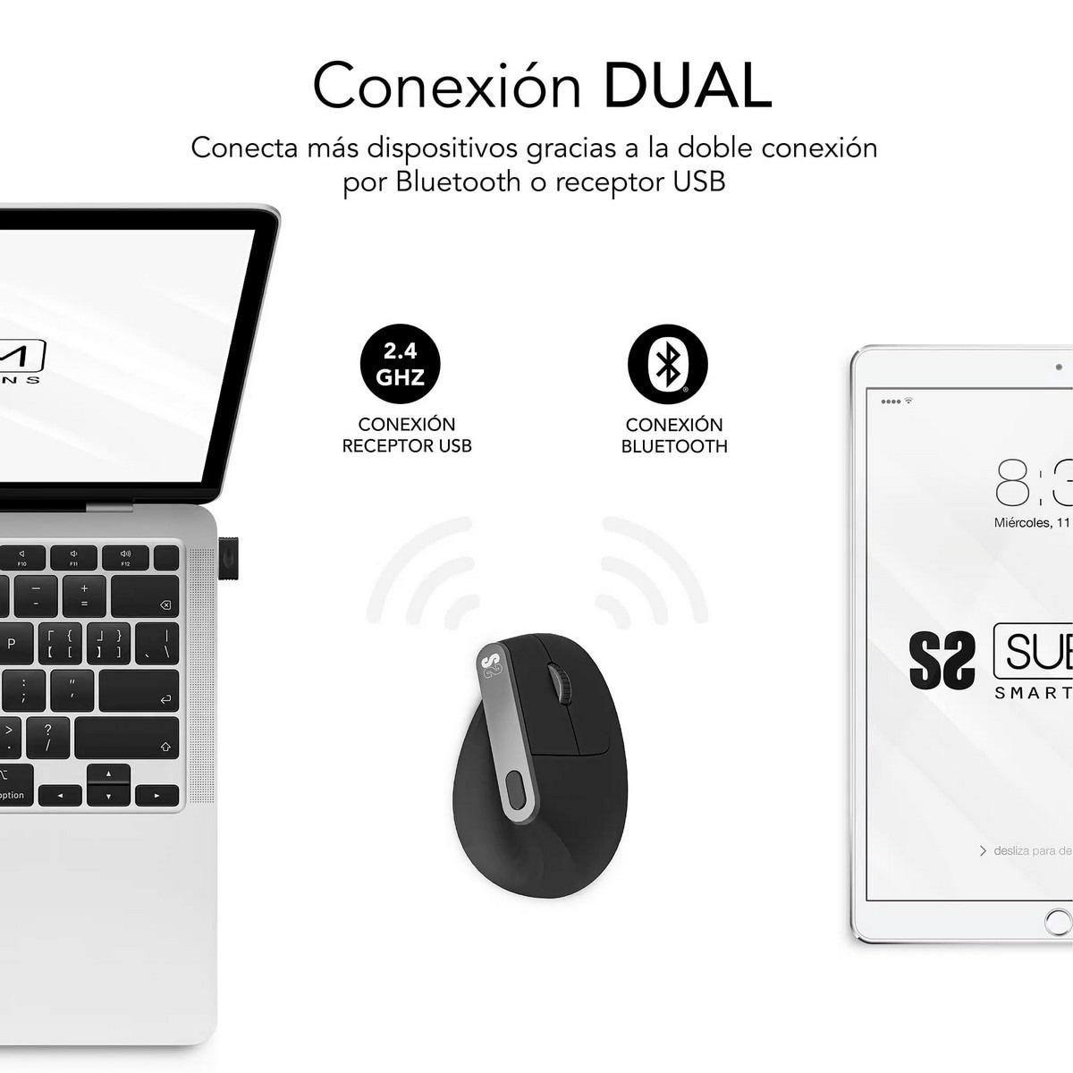 Rato Wireless Subblim Nature Vertical Ergo Dual - Preto 2