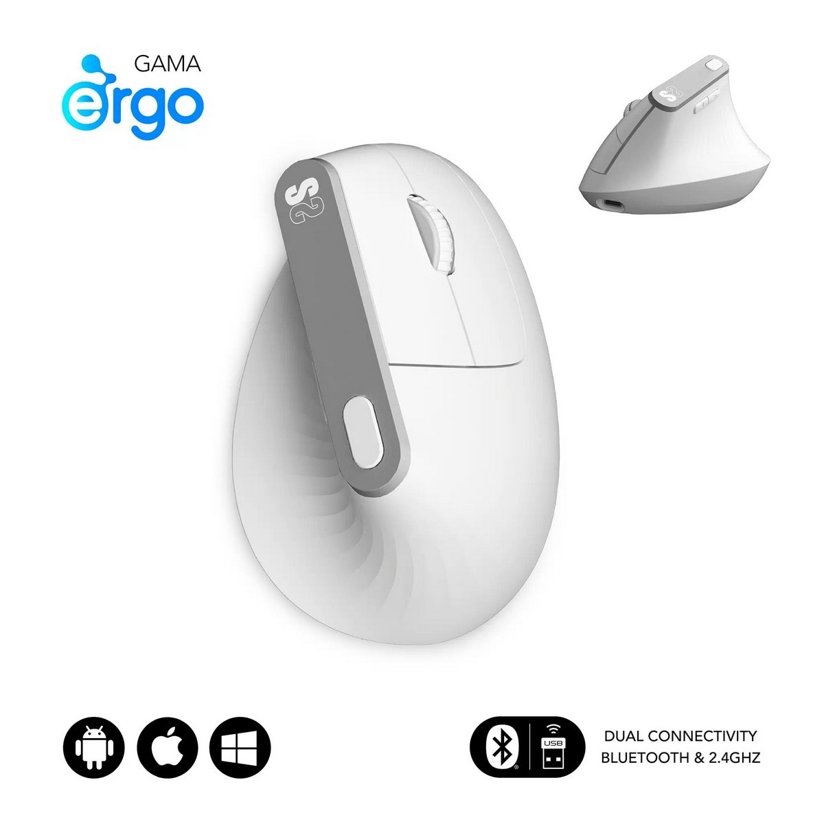 Rato Wireless Subblim Nature Vertical Ergo Dual - Branco 1