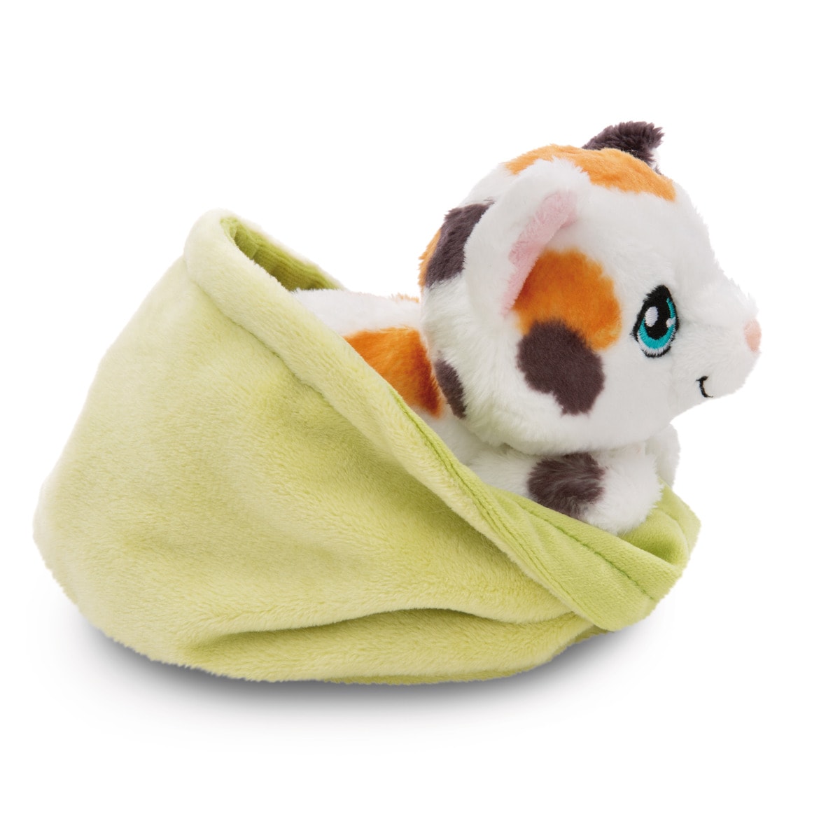 Peluche NICI gato manchado en canasto verde 12 centímetros 2