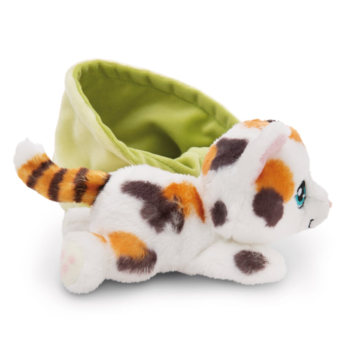 Peluche NICI gato manchado en canasto verde 12 centímetros 4