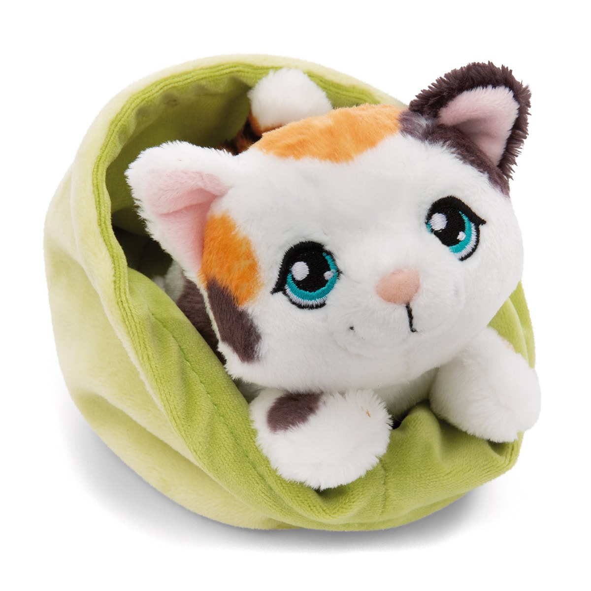 Peluche NICI gato manchado en canasto verde 12 centímetros 1