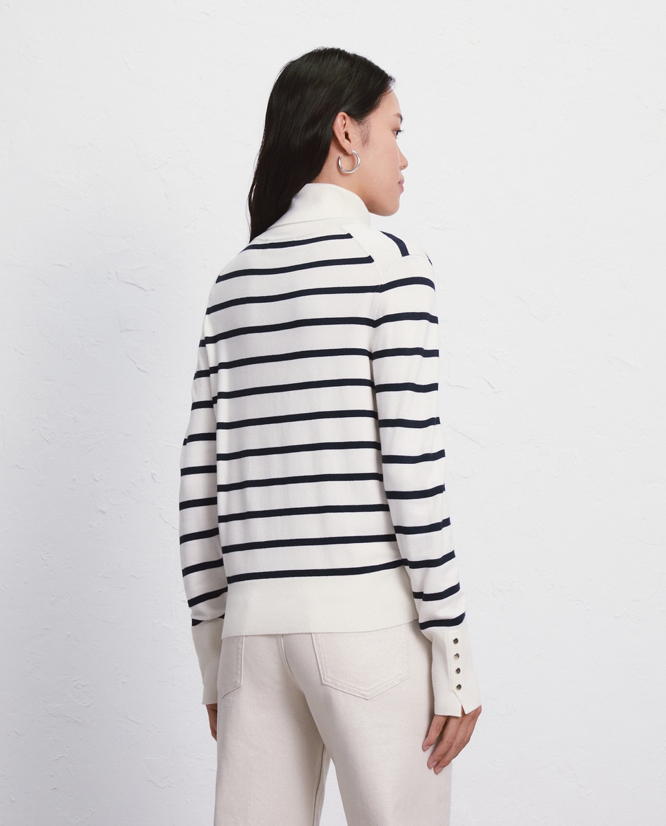 Camisola de Malha Básica com Gola Dobrada Branco-3