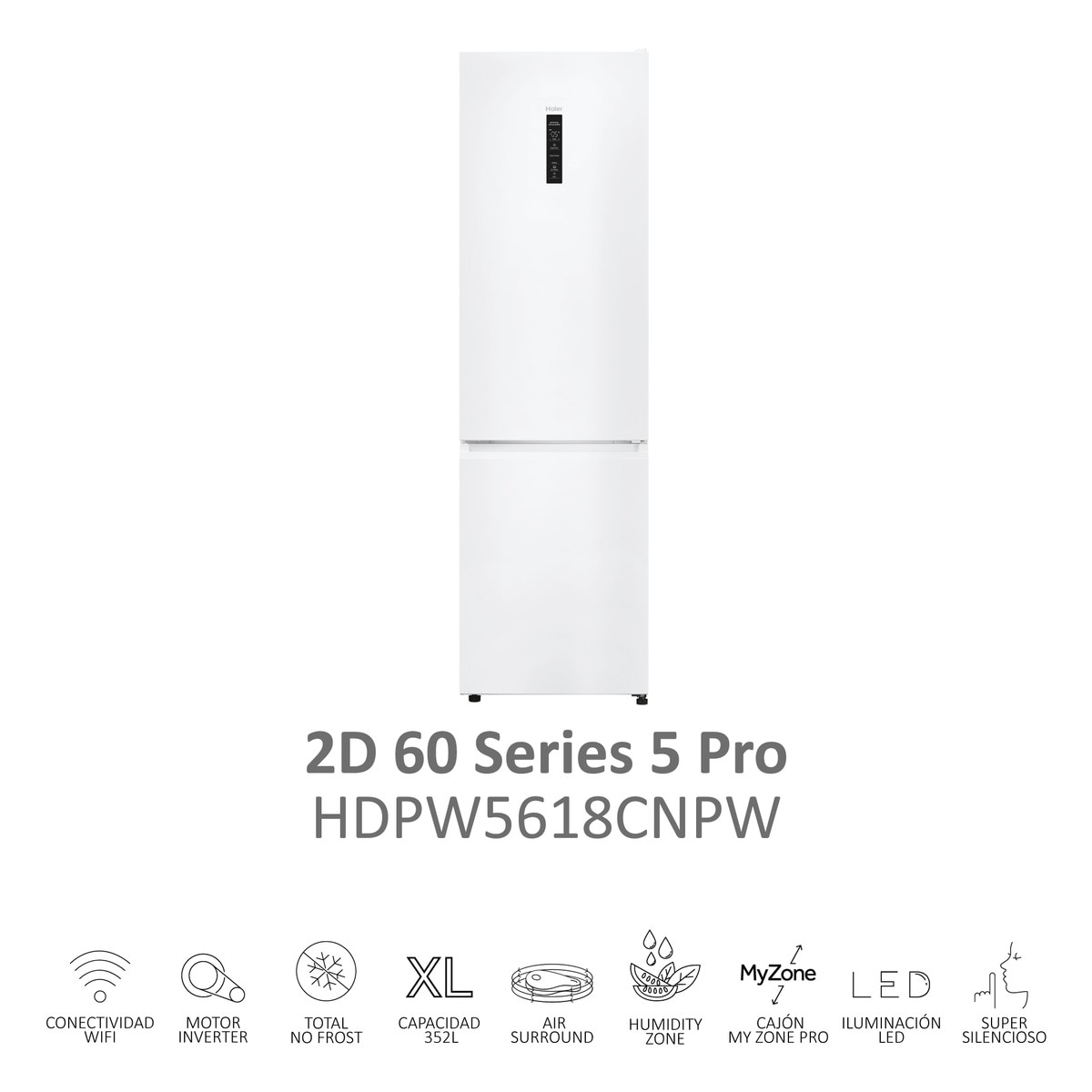 Frigorífico Combi Haier Total No Frost con WIFI 2D 60 Series 5 Pro - HDPW5618CNPW Blanco-6