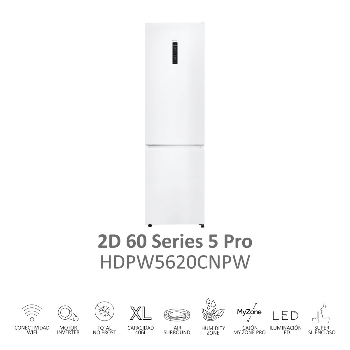 Frigorífico Combi Haier Total No Frost con WIFI 2D 60 Series 5 Pro - HDPW5620CNPW Blanco-5
