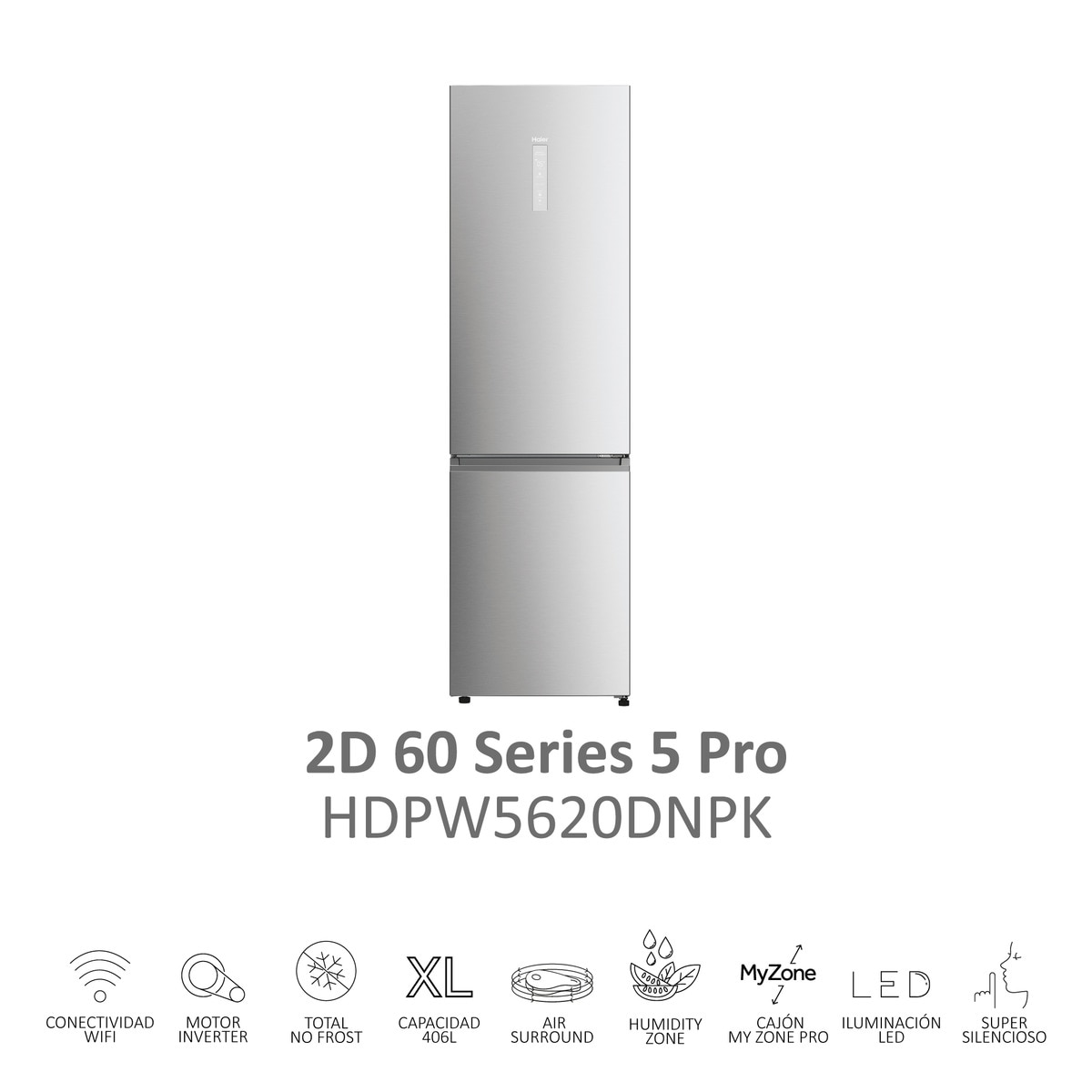 Frigorífico Combi Haier Total No Frost con WIFI 2D 60 Series 5 Pro - HDPW5620DNPK Inox-6