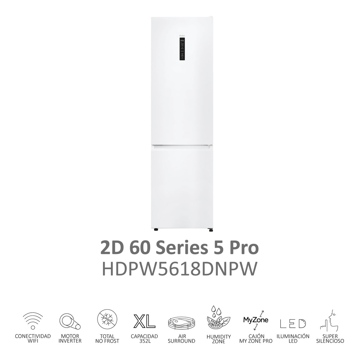 Frigorífico Combi Haier Total No Frost con WIFI 2D 60 Series 5 Pro - HDPW5618DNPW Blanco-6