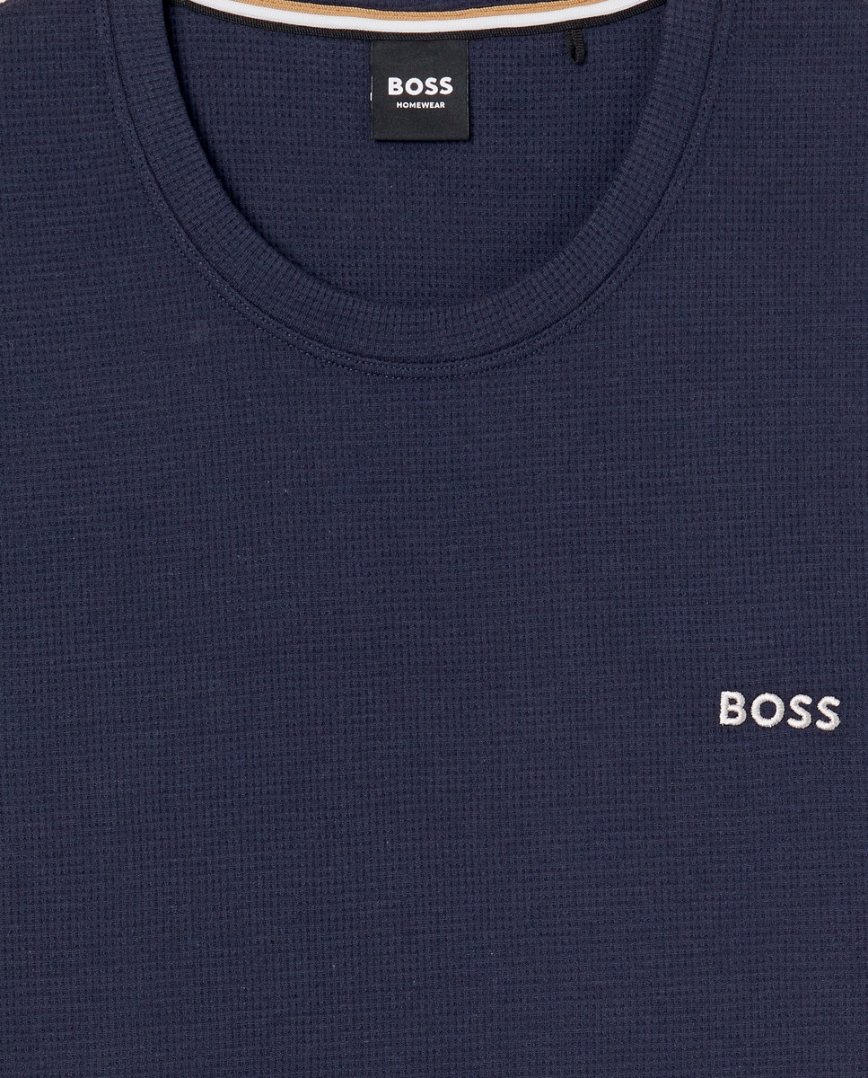 Camisola de Pijama de Algodão com Logótipo Bordado Azul-5