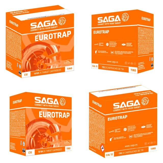 Imagen 0 de Caja de 25 cartuchos de TIRO marca SAGA modelo EUROTRAP 28, calibre 12/70, 28 gr, 8ª