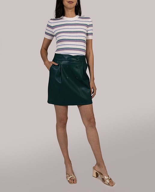 Imagen 0 de Falda corta mujer efecto piel y con decoración de dos botones delanteros