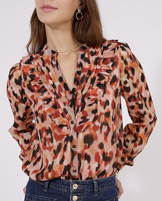 Imagen 0 de Camisa cuello mao mujer con escote en V y volantes