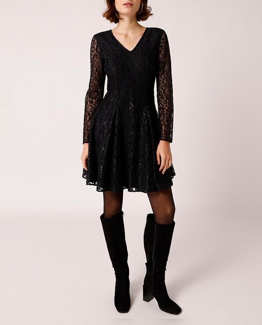 Imagen 0 de Vestido corto mujer entallado y manga larga semi transparente