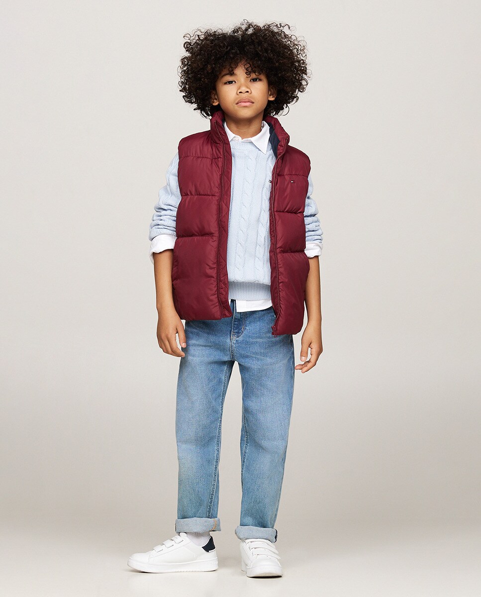 Colete Acolchoado com Fecho de Correr Vermelho-4