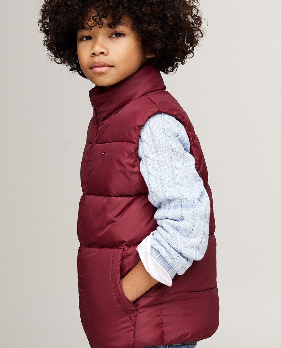 Colete Acolchoado com Fecho de Correr Vermelho-3