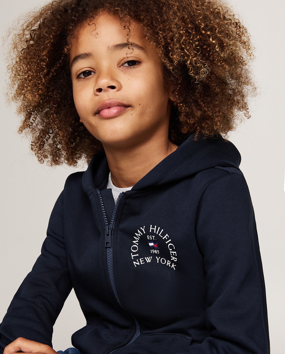 Sweatshirt com Capuz e Fecho de Correr Azul-3