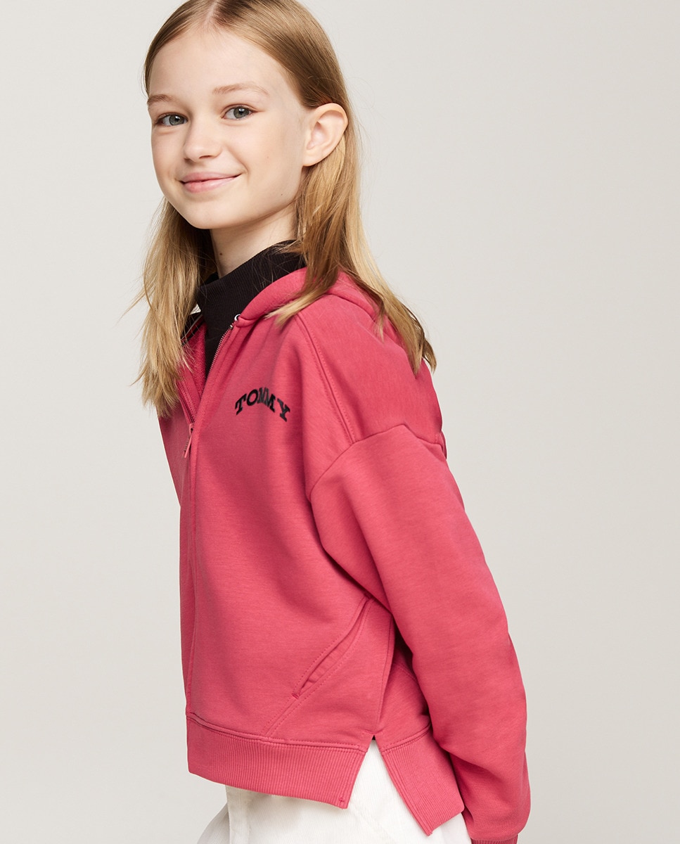 Sweatshirt com Capuz e Fecho de Correr Rosa-3