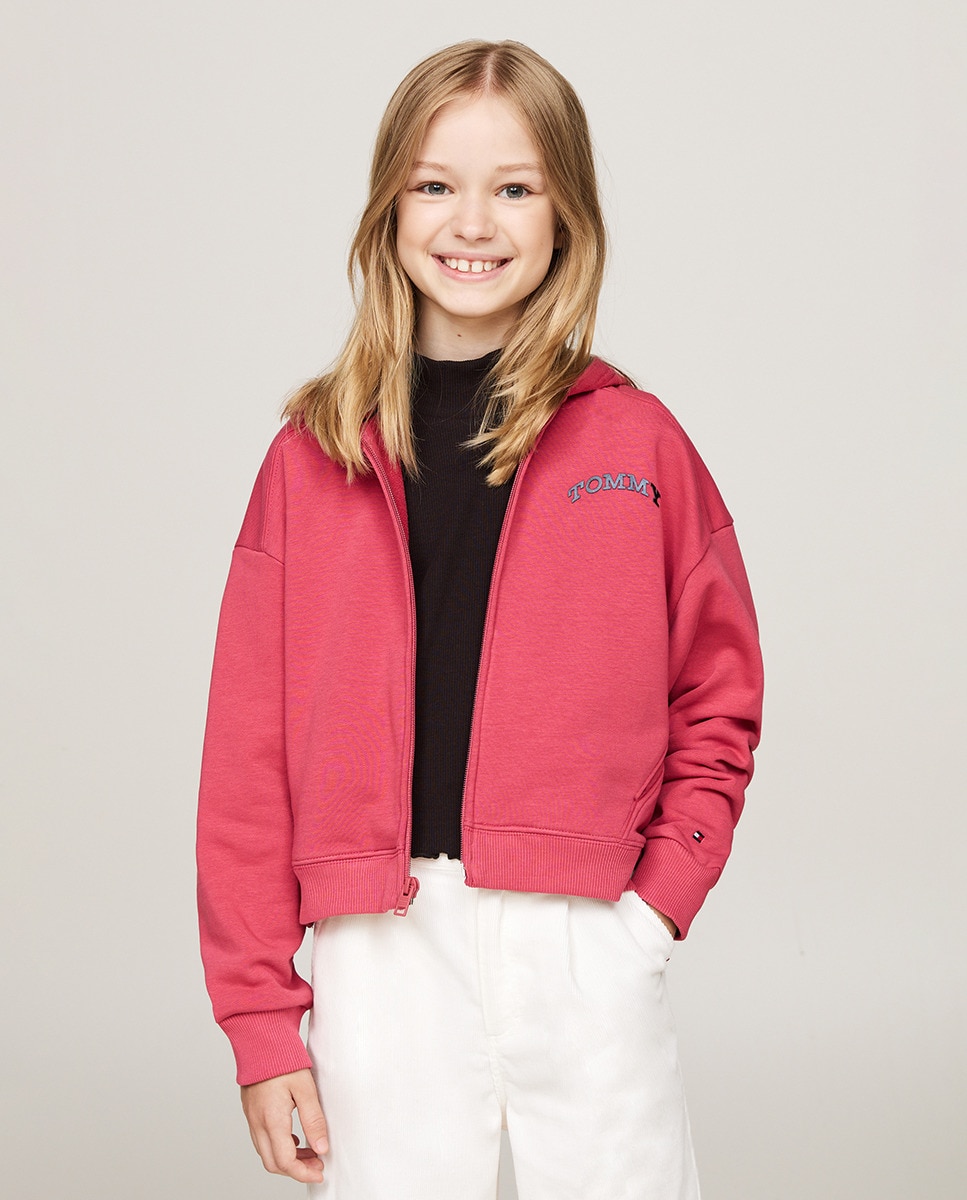 Sweatshirt com Capuz e Fecho de Correr Rosa-1