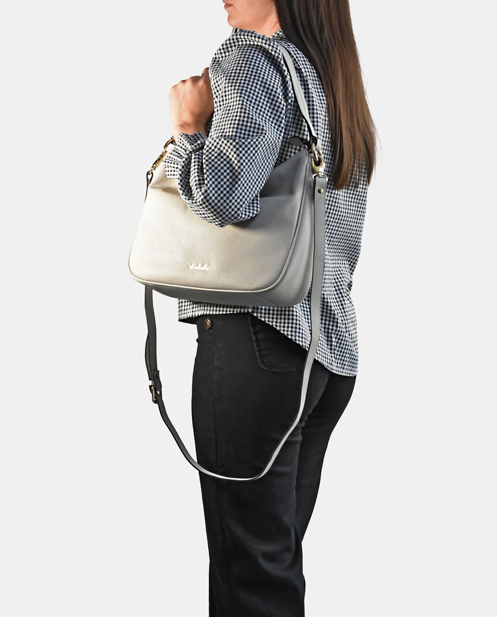 Mala de Ombro com Alça de Tiracolo - Taupe Branco-2