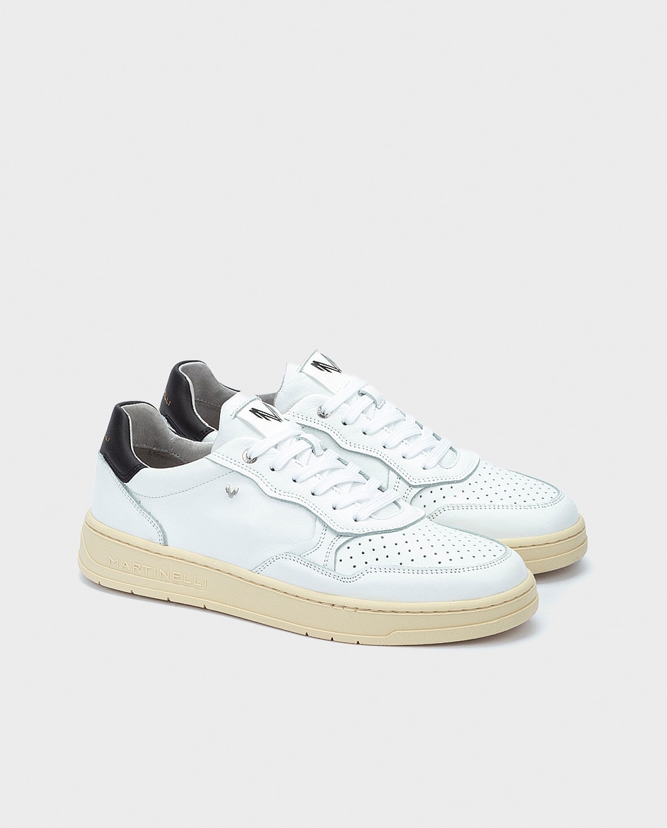 Sapatilhas Baixas Tipo Basquetebol em Pele Branco / Preto-2