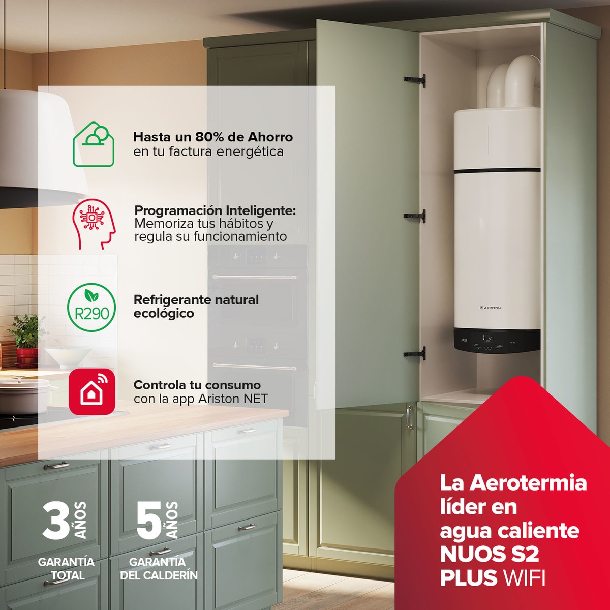 Aerotermo Ariston 100 litros WiFi  - NUOS P.S2 110WH 7