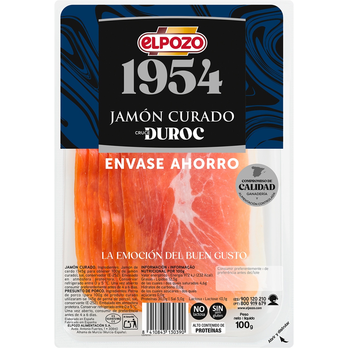 Edición 1954 jamón curado raza Duroc en lonchas sin gluten sin lactosa envase 100 g