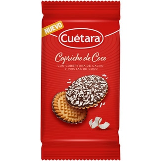 Capricho de coco galleta con cobertura de cacao y virutas de coco bolsa 160 g - Cuetara